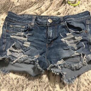 American Eagle Outfitters Blue Distressed Jean Shorts